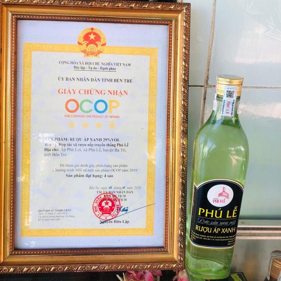 Giấy chứng nhận OCOP Rượu Rượu Áp Xanh của HTX Phú Lễ