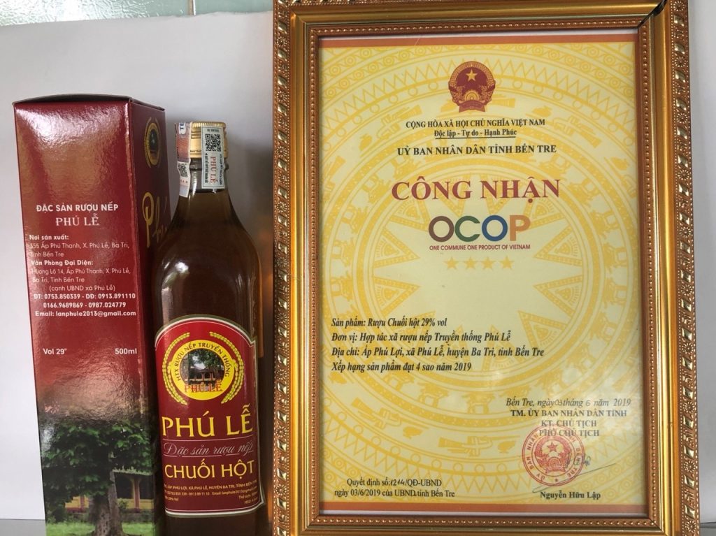 Giấy chứng nhận OCOP Rượu Chuối Hột của HTX Phú Lễ